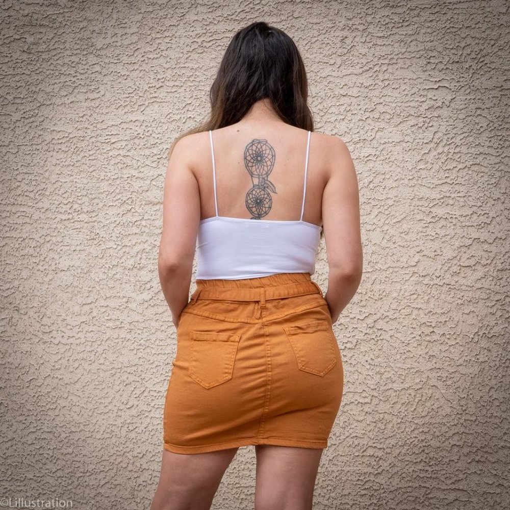 Paperbag Waist Denim Mini Skirt - Picture 2 of 2